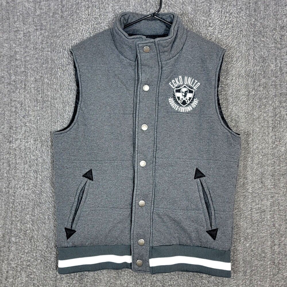 Ecko Unltd Vest Mens Large Gray Quilted Puffer Audaces Fortuna Juvat